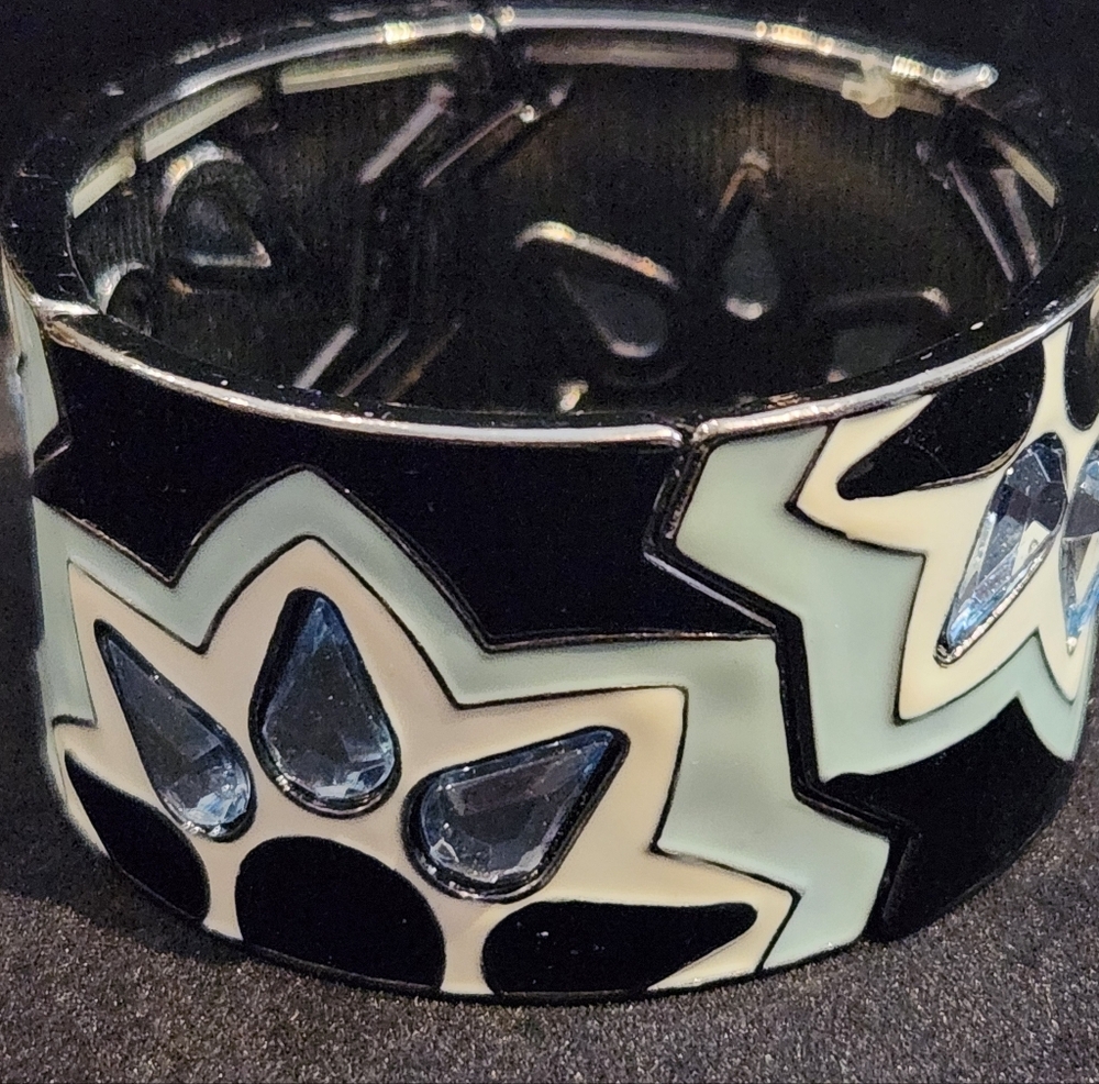 Style & Co. Enamel & Rhinestone Stretch Bracelet Black Blue White Size 7